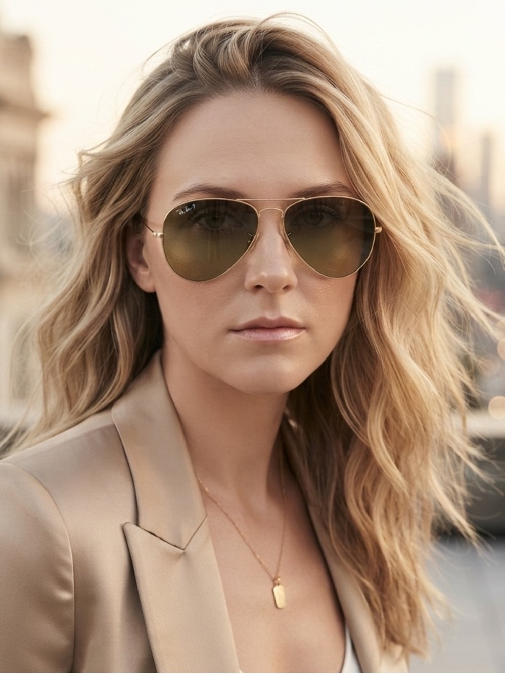 Ray-Ban RB3025 Aviator Metal Polarized Gold Sunglasses